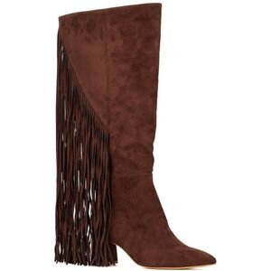 FASHION TO FIGURE Womens Brown Fringed Lenita Pointy Toe Block Heel Boots 11 W